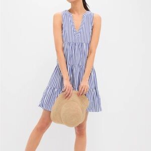 Pomander Place Blue and White Stripe Sleeveless Cotton Poplin Kenzo Dress